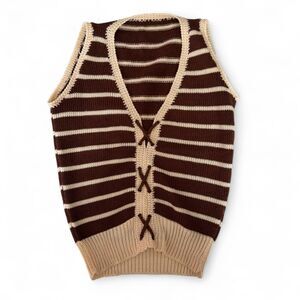 Vtg Brown & Cream Striped Knit Sweater size 6Y/7Y